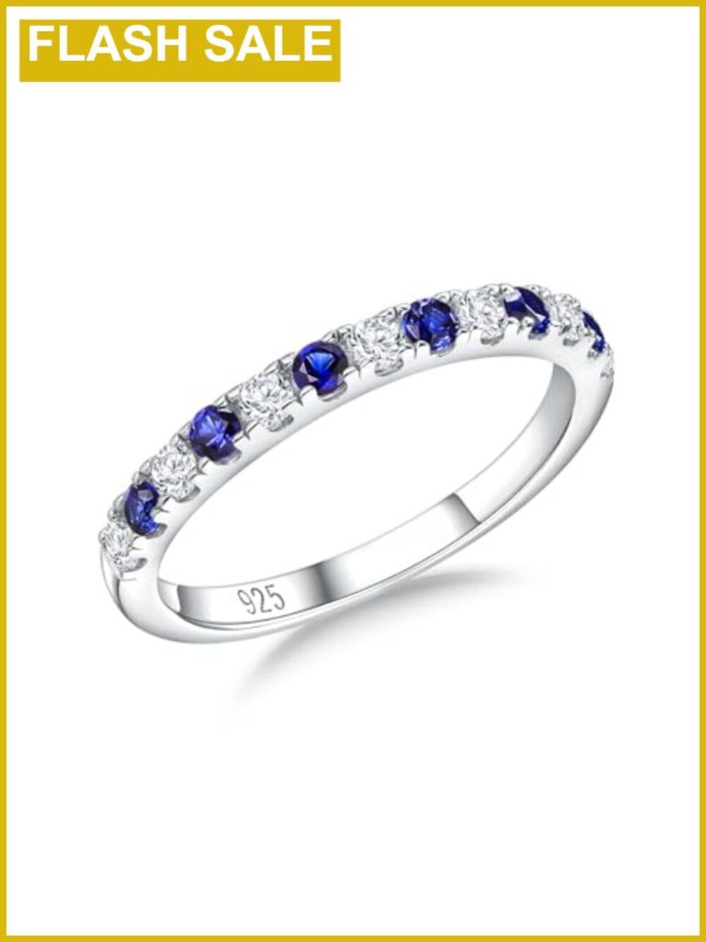 Sterling Silver Half Eternity Band Created Sapphire Stackable Wedding Ring